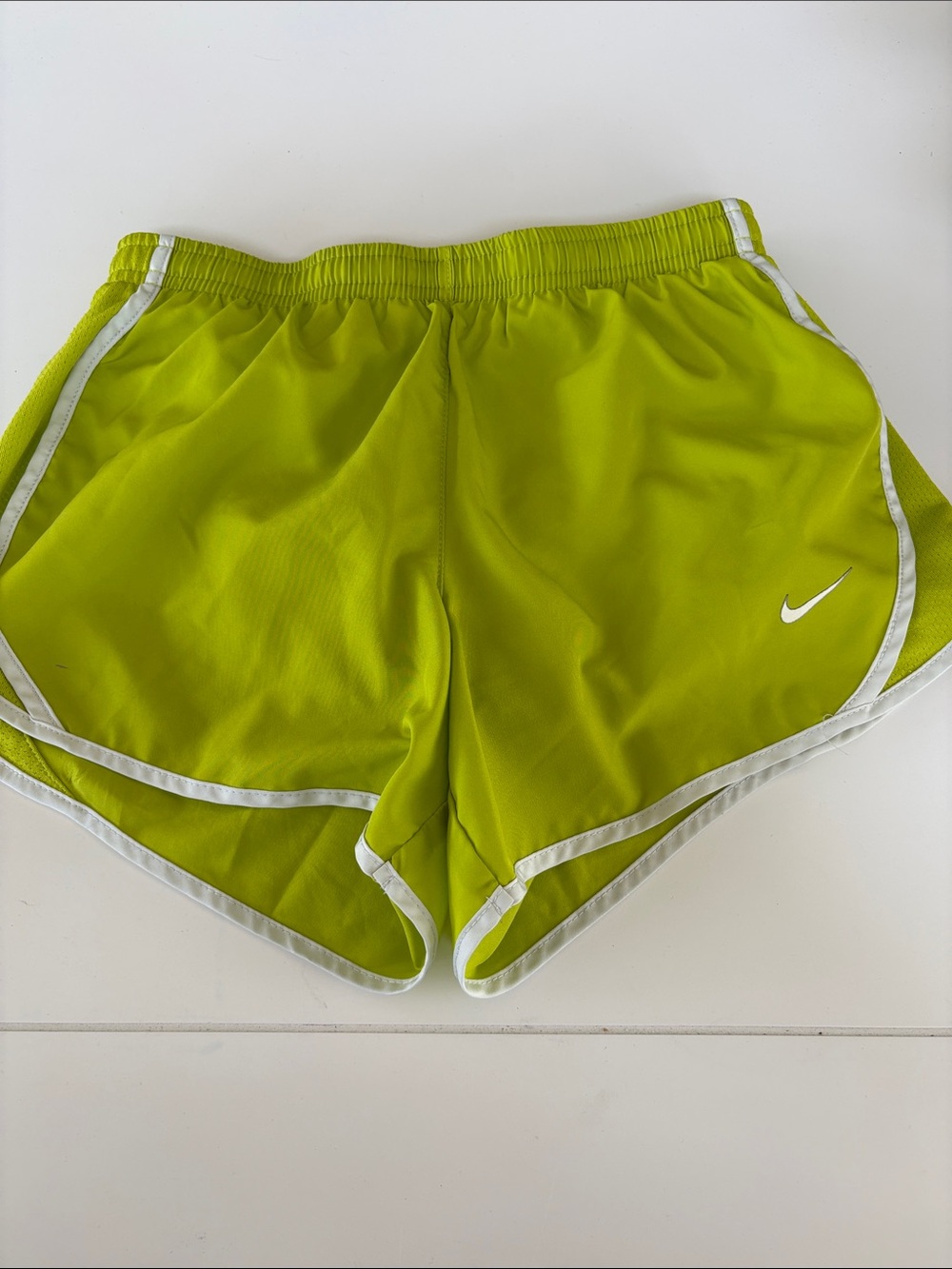 Nike Kid’s Neon Green Athletic Running Shorts with White Trim. Size M
